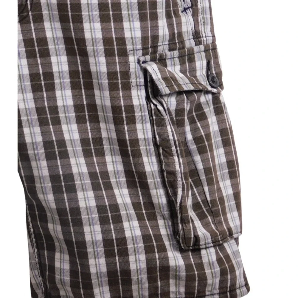 Levi's Cargo Shorts Flap Poscket Casual Cotton Flat Front Brown Plad Sz 34  C144